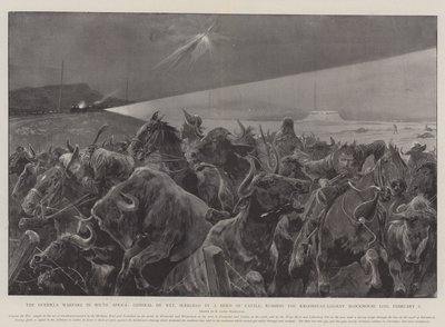 La guérilla en Afrique du Sud, le général De Wet, caché par un troupeau de bovins, attaquant la ligne de blockhaus Kroonstad-Lindley, 6 février - Richard Caton Woodville junior